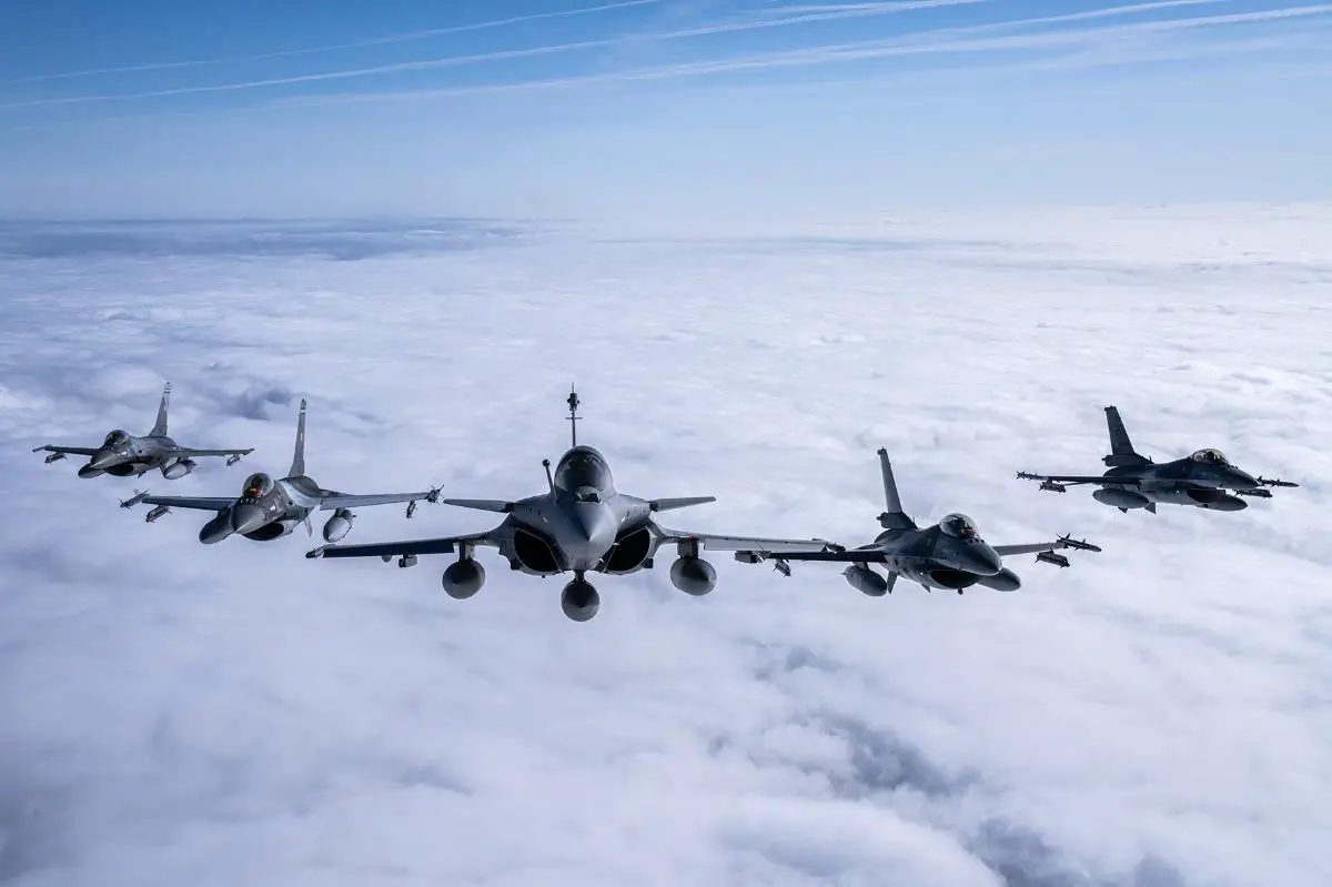 Together with Romanian and Turkish F-16 jets, a French Air and Space Force Rafale conducted integration and air combat  training over Romania. Photo by Cynthia Vernat.
