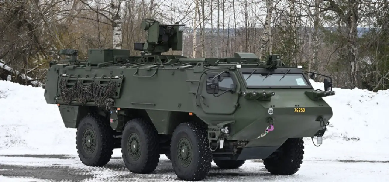 Patria 6×6 six-wheeled armoured personnel carrier.
