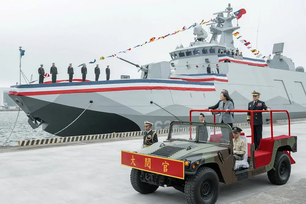 Taiwan's President Tsai Ing-wen inspects the commissioning of two new navy ships in the northern Taiwan port of Suao on Tuesday, March 26, 2024.  (Photo by Taiwan Presidential Office)