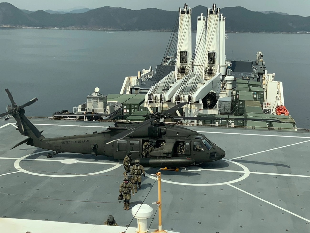 US Army UH-60M Black Hawk Assault Helicopters Conduct Deck Landings on USNS Dahl