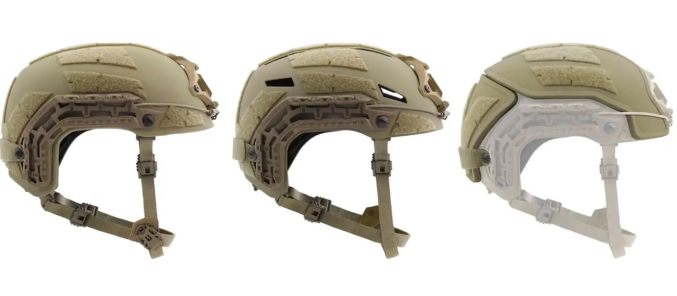 Caiman Head System suite —a Ballistic System (left), a Hybrid System (middle), and a Hybrid System with Ballistic Applique— are lightweight and scalable, and are tailored for the intense demands of Special Operations missions