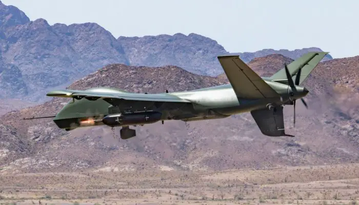 GA-ASI Mojave Unmanned Aircraft System Fires Dillon DAP-6 Gun Pod System at Yuma Proving Ground