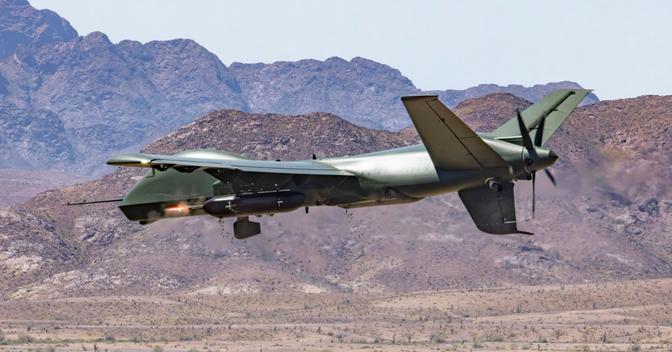 GA-ASI Mojave Unmanned Aircraft System Fires Dillon DAP-6 Gun Pod System