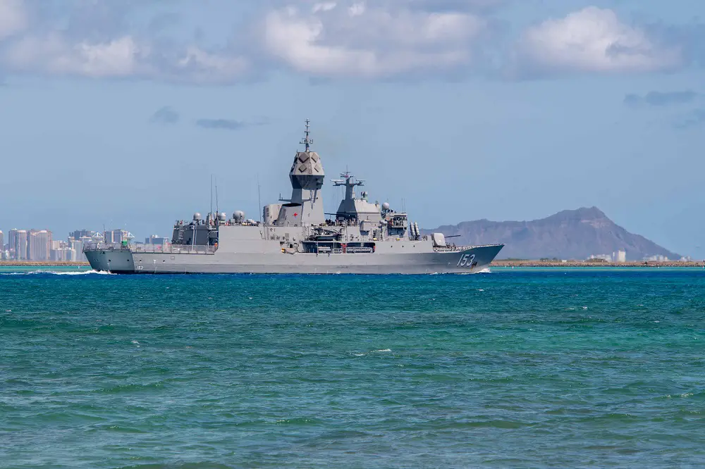 Australian ANZAC Class frigate HMAS Stuart leaves Joint Base Pearl Harbor-Hickam, Oahu, Hawaii on March 21, 2024 in preparation for their participation in the U.S. Missile Defense Agency’s Flight Test Aegis Weapon System-32 (FTM-32), held on March 28, 2024 in cooperation with the U.S. Navy. (Photo by U.S. Missile Defense Agency)