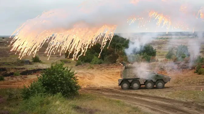 RCH 155 (Remotely Controlled Howitzer 155) Boxer 52 calibre Wheeled Artillery System. (Photo by KMWN)
