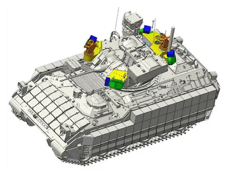 A diagram showing the locations of various Iron Fist Light system components on the Bradley