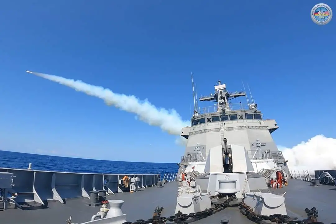 The missile frigate BRP Jose Rizal (FF-150) fired its LIG Nex 1 C-Star "sea-skimming surface-to-surface anti-ship cruise missile" system at the decommission tanker.