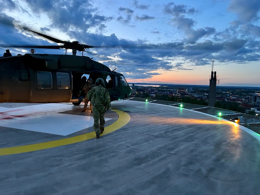 US Army Task Force Tiger Pilot Lands CASEVAC Atop Swedish Hospital