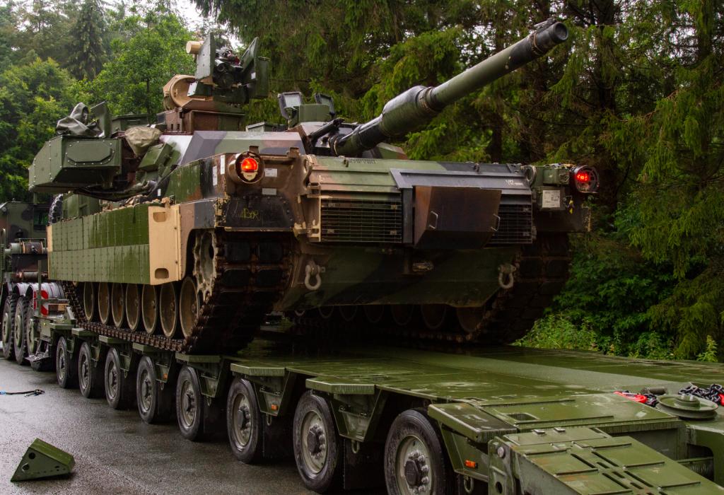 An M1 Abrams Main Battle Tank is loaded on an M1300 Heavy Equipment Transport System at Bergen-Hohne Training Area, Germany, July 10, 2020 prior to phase two of DEFENDER-Europe 20.