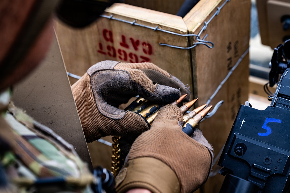 Air Force Senior Airman Ahmaad Fallon, 39th Security Forces Squadron response member, prepares ammunition for firing during a common remotely operated weapon station certification training at Cellina Meduna Range, Italy, March 26, 2026.