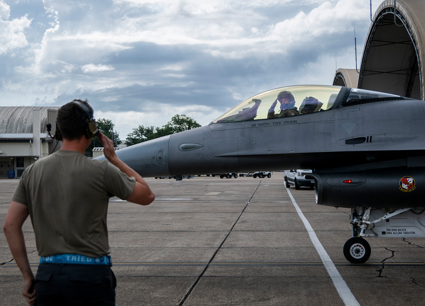 An F-16 Fighting Falcon modified for the Viper Experimentation and Next-gen Operations Model – Autonomy Flying Testbed (VENOM) program conducts flight operations during autonomous systems testing June 2026 at Eglin Air Force Base.