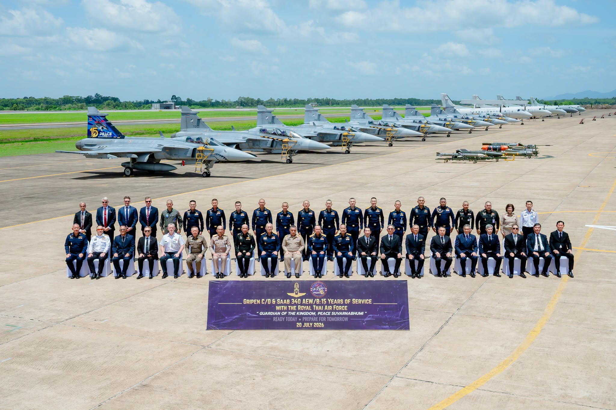 Royal Thai Air Force Saab JAS 39 Gripen Multirole Fighter Aircraft Fleet. (Photo by RTAF Wing 7)