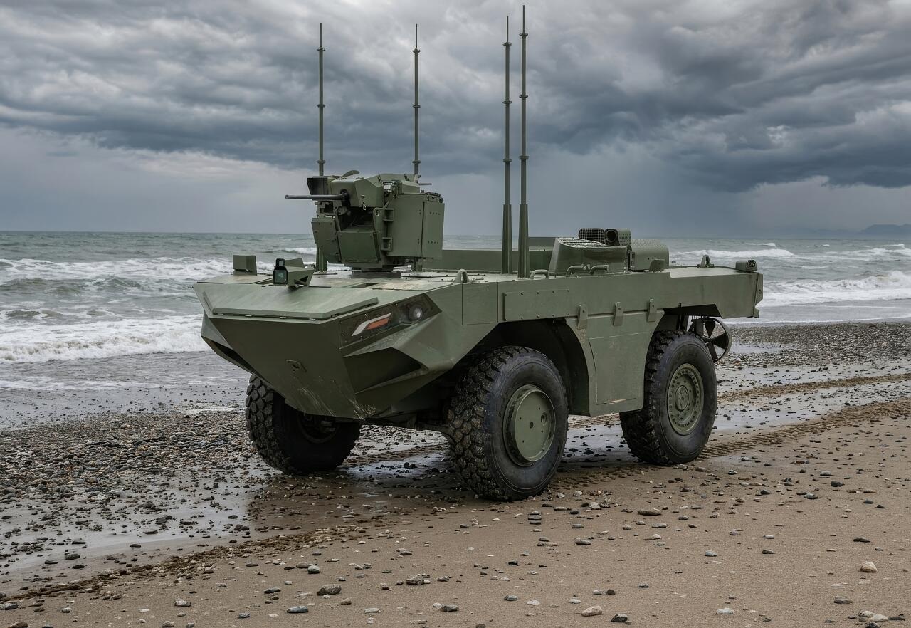 U-MAV Multi-Purpose Modular Unmanned Amphibious Vehicle. (Photo by FNSS)