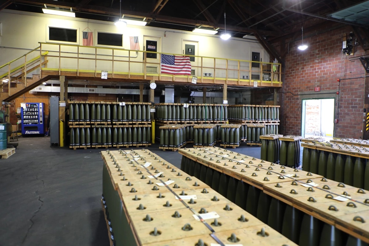 155 mm High Explosive (HE) M795 projectile cases at Iowa Army Ammunition Plant.